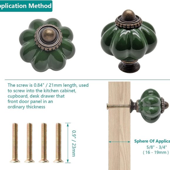 25pcs Dark Green Pumpkin Knobs, Vintage Ceramic Cabinet Handles, Dresser Drawer - Picture 7 of 8